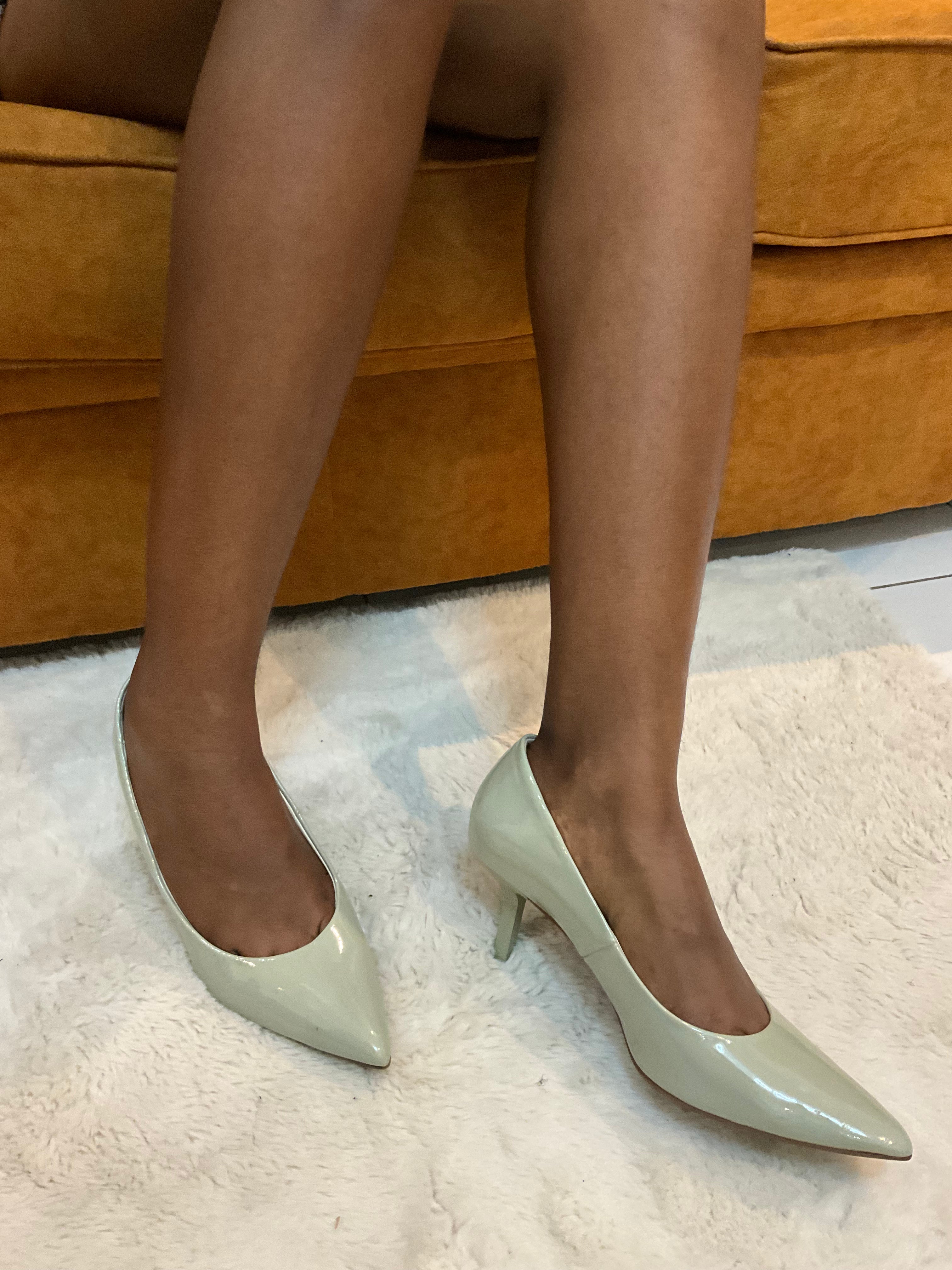 Escarpins Pointus Vert Nude « Fleur citron »