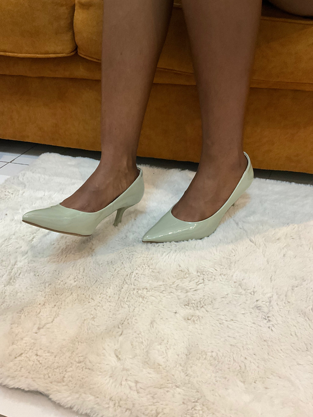 Escarpins Pointus Vert Nude « Fleur citron »